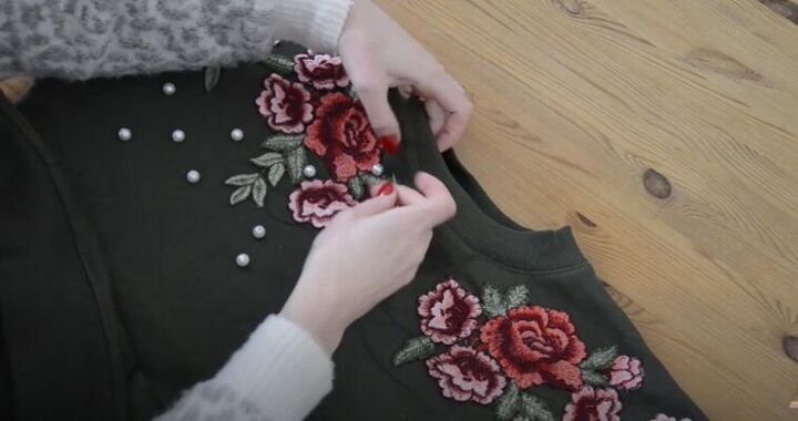 transform your old sweater with a little bit of embroidery, Embroidered sweater with pearls