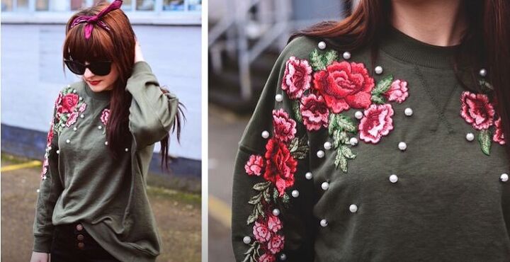 transform your old sweater with a little bit of embroidery, Sweater with pearls