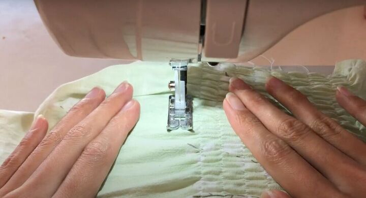 make a smocked tiered maxi dress from a duvet cover, Sew a smocked maxi dress