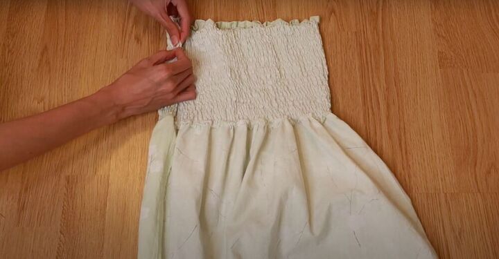 make a smocked tiered maxi dress from a duvet cover, Sew the sides together