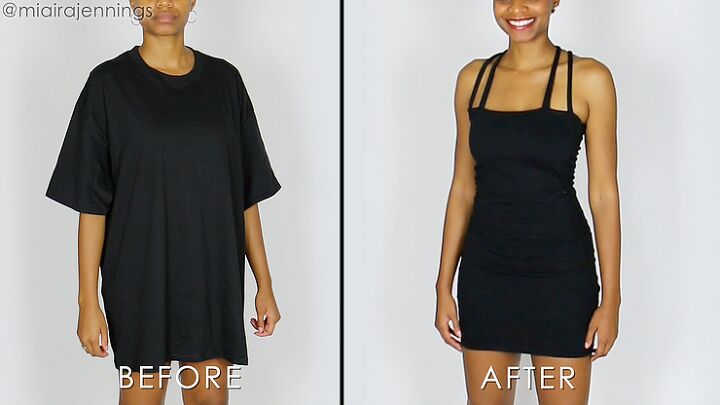 how to make an oversized t shirt into a dress Oversized T-shirt to Fitted Dress DIY - No Sew & Super Easy!