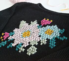 how to make a diy embellished sweater with cross stitch