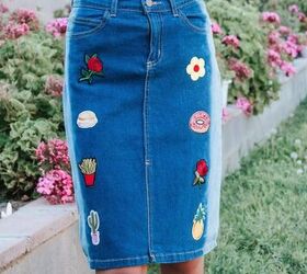 easy diy denim patch skirt refashion