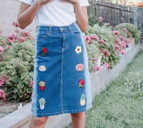 easy diy denim patch skirt refashion
