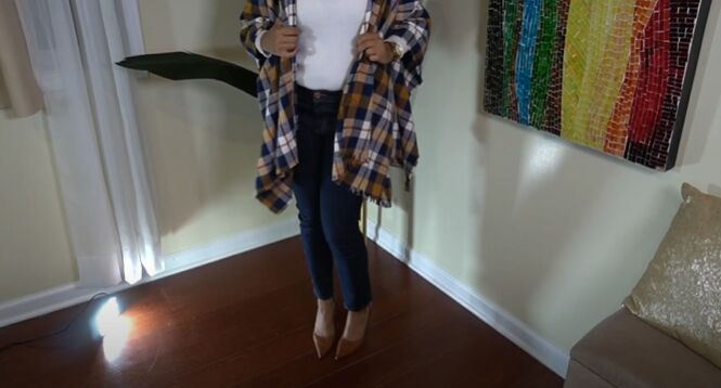different ways to wear and style a blanket scarf, Wear heels