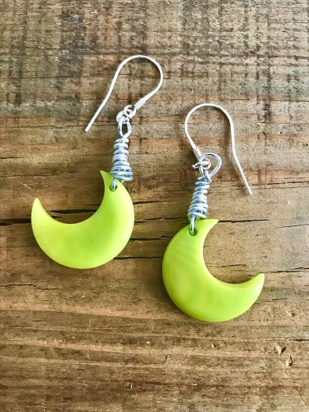 how to use eco friendly nuts to make earrings, Lime green Tagua nut earrings