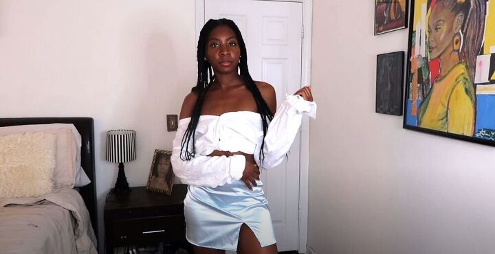 reformation inspired skirt diy, Easy mini skirt with slit