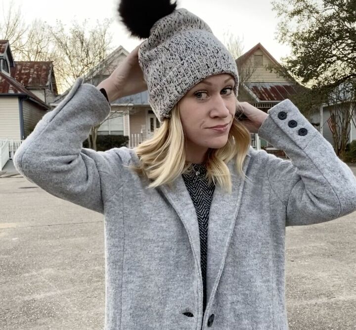 how to make a slouchy pom pom beanie from an old sweater