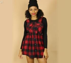 DIY Overall Dress From a Large Flannel Shirt (No Sewing)