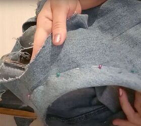 thrift flip how to upcycle jeans, Sew the armholes