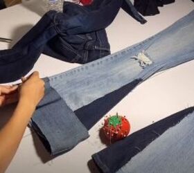 diy distressed jeans, Sew and topstitch the piece