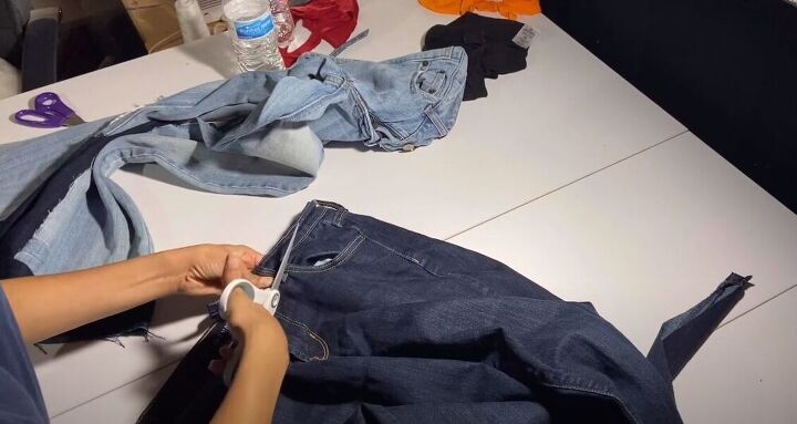 diy distressed jeans, Cut off the waistband