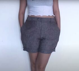 thrift flip how to upcycle pants to shorts, Easy pants upcycle