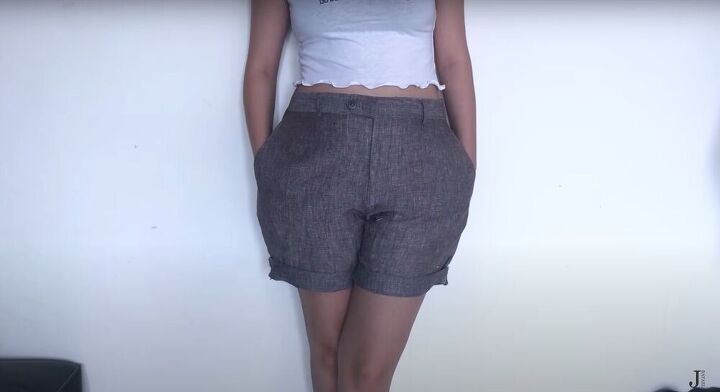 thrift flip how to upcycle pants to shorts, Easy pants upcycle