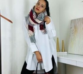 dress your best how to style an oversized shirt, Blanket scarf with oversized shirt style