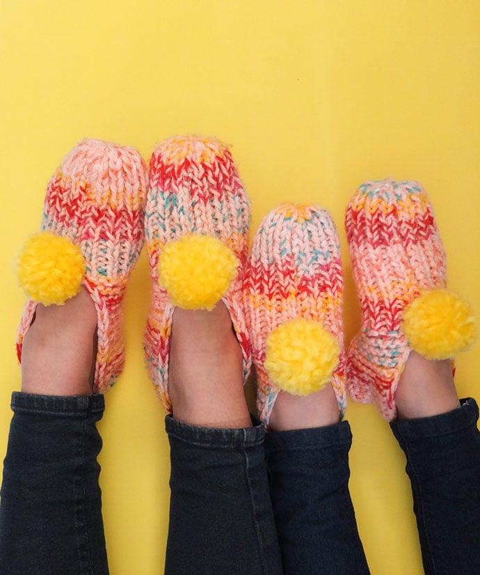 knitted pom pom slippers