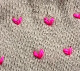 diy heart patterned stitched pom pom beanie