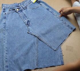 make a unique diy denim skirt that looks store bought, Pin your front insert