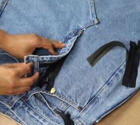 make a unique diy denim skirt that looks store bought, Modify the zippers