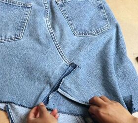 make a unique diy denim skirt that looks store bought, Cut out back insert