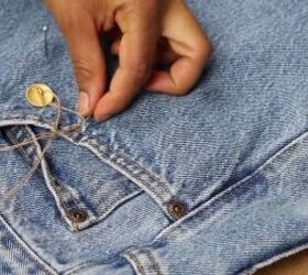 make a unique diy denim skirt that looks store bought, Add a new button