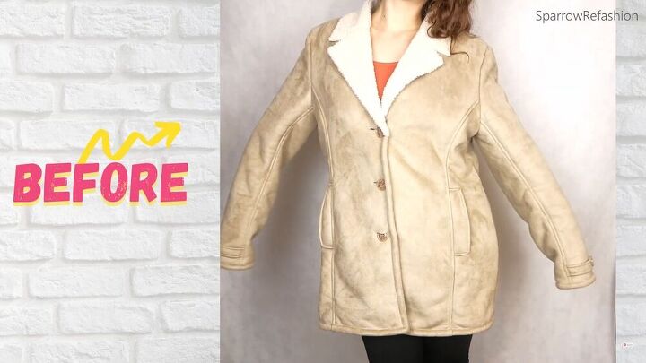 turn an oversized sherpa coat into something fitted and stylish, Old baggy sherpa coat