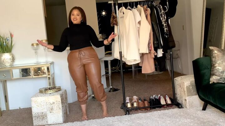 style your faux leather sweatpants 5 ways to look glamorous, Wear a black turtleneck