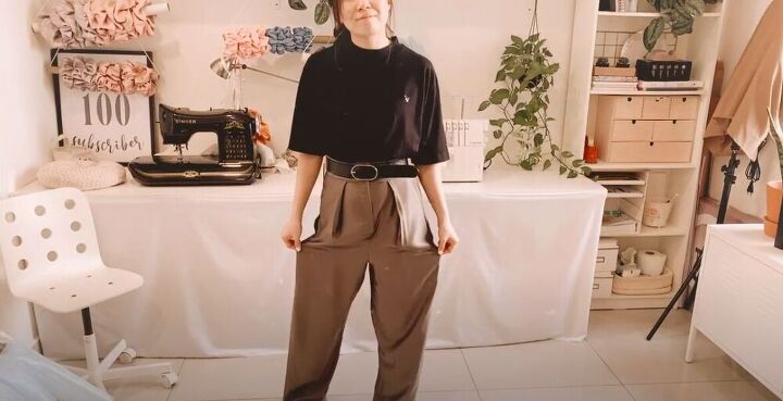 90s inspired high waisted pants, Front view of the pants