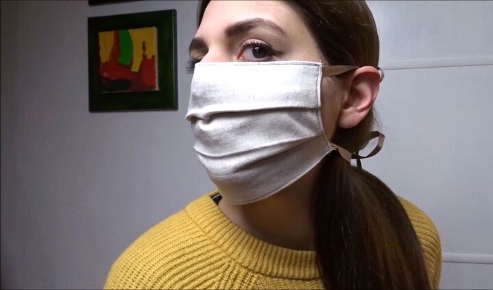 how to sew a face mask with a filter pocket, Woman wearing face mask