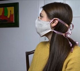 how to sew a face mask with a filter pocket, Face mask tied ribbons