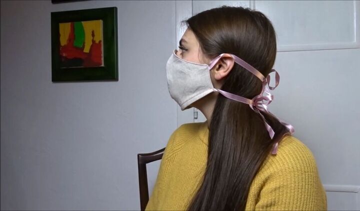 how to sew a face mask with a filter pocket, Face mask tied ribbons