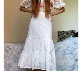 make a tiered ruffle skirt look trendy for spring and summer, Beautiful white tiered ruffle skirt