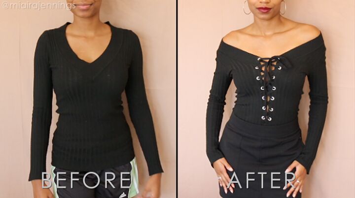 diy lace up off the shoulder top no sewing