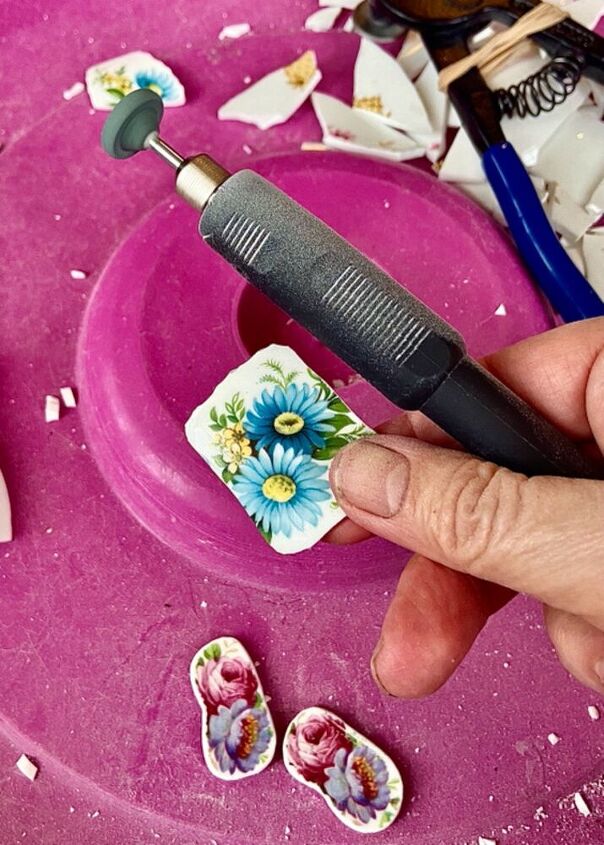 how to create a beautiful brooch pin from an old teacup, Sand the edges