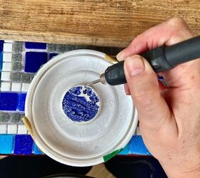 how to create a unique pendant necklace from willow pattern china, Drilling a hole