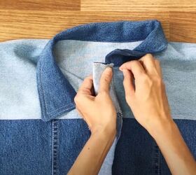upcycle mens jeans into a stylish denim jacket, Finish the button placket