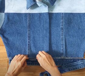 upcycle mens jeans into a stylish denim jacket, Add a waistband
