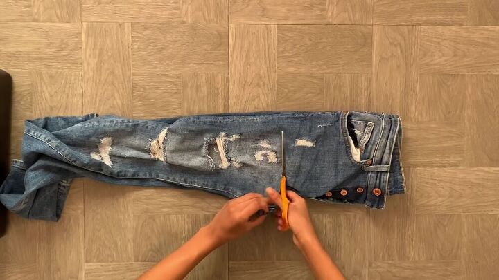 turn a pair of jeans into an off shoulder top, Upcycle jeans