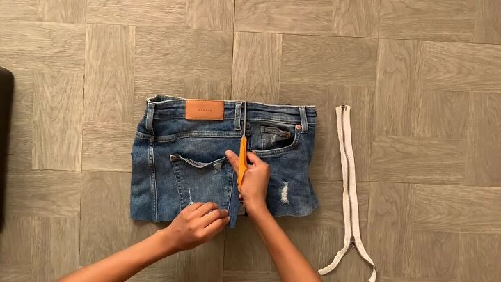 turn a pair of jeans into an off shoulder top, DIY jean top