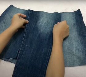 how to transform old jeans into a diy denim skirt, DIY denim mini skirt