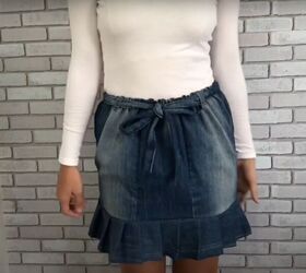 how to transform old jeans into a diy denim skirt, Finish DIY denim skirt