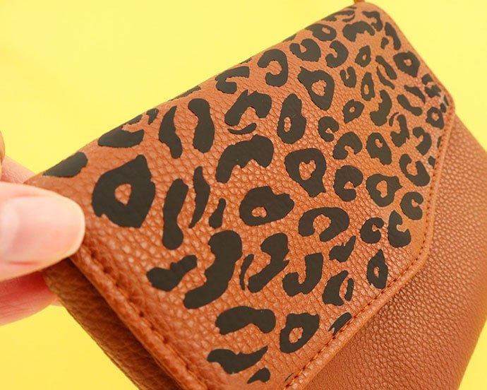 leopard print bag makeover with cricut joy