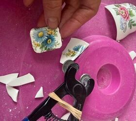 how to up cycle old ceramic tableware into beautiful brooch, Wheeled tile nippers