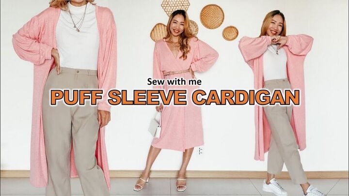 make a puff sleeve cardigan that doubles as a wrap dress, Easy puff sleeve cardigan tutorial
