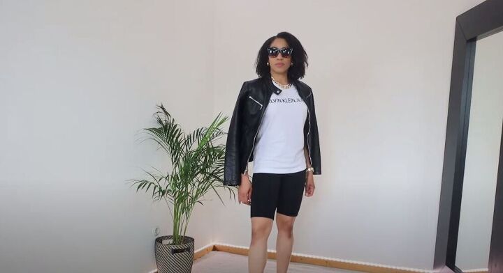 style biker shorts, Add a leather jacket