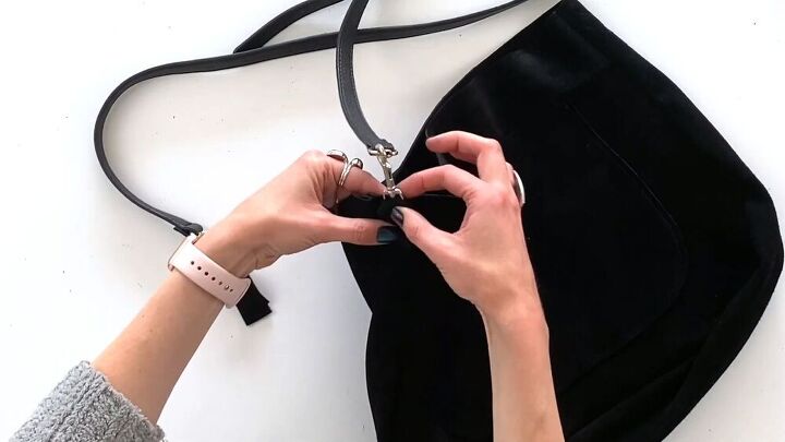 the easiest diy leather handbag youll ever make, Sew the ring tab