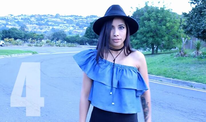 learn how to make an off the shoulder ruffle crop top, Off the shoulder crop top