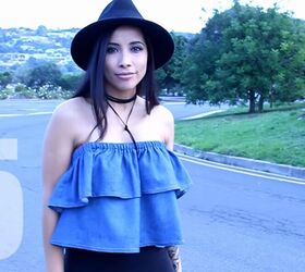 learn how to make an off the shoulder ruffle crop top, Sleeveless crop top