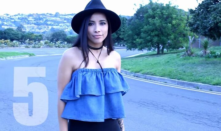 learn how to make an off the shoulder ruffle crop top, Sleeveless crop top