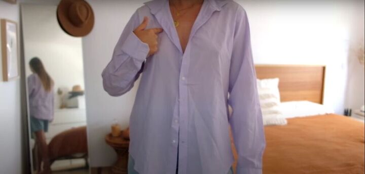 fun thrift flip transform a mens shirt into a cute drawstring top, Plot the neckline